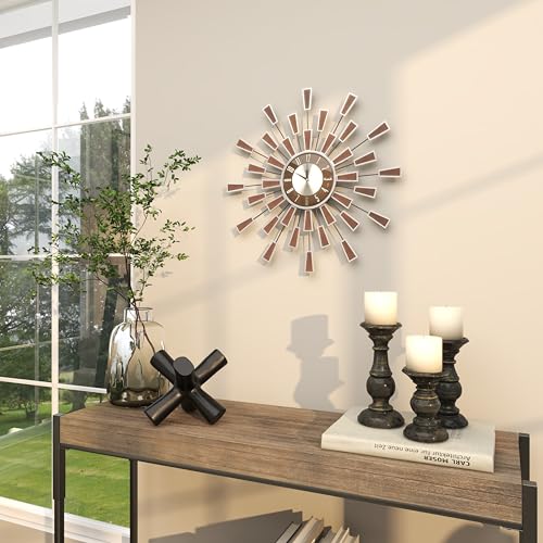 deco 79 Metal Starburst Wall Clock, Clock 22" x 3" x 22", Brown | Decorative Starburst Starburst For Home With Silver Accents Kitchen Clock Clock