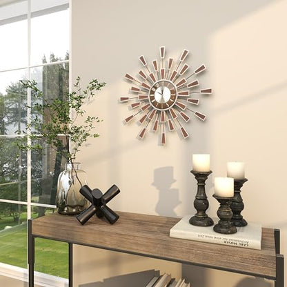 deco 79 Metal Starburst Wall Clock, Clock 22" x 3" x 22", Brown | Decorative Starburst Starburst For Home With Silver Accents Kitchen Clock Clock