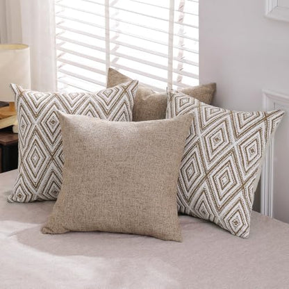 HPUK Throw Pillow Covers 20x20, Set of 4, Light Brown Couch Pillow Covers | Polyester fabric, patterned and solid designs, hidden zippers, machine washable, for sofas and beds, inserts not included - color: Light Brown, size: 20" x 20" (Pack of 4)