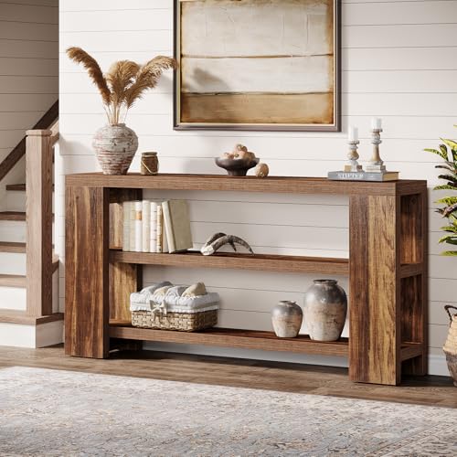 Tribesigns 70.9-Inch Extra Long Console Table with Storage, Narrow Wooden Sofa Table Behind The Couch, Farmhouse 3-Tier Entry Foyer Table for Entryway, Living Room, Hallway, Brown - color: Brown