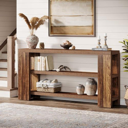 Tribesigns 70.9-Inch Extra Long Console Table with Storage, Narrow Wooden Sofa Table Behind The Couch, Farmhouse 3-Tier Entry Foyer Table for Entryway, Living Room, Hallway, Brown - color: Brown