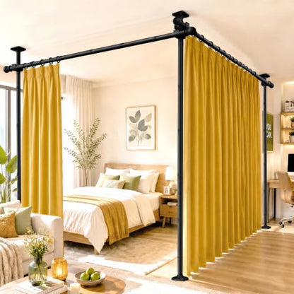 AKTOP Extra Long Room Divider Curtain Rod, No Drill Tension Rod, Black | Adjustable 3.5-11ft(H) x 42-233"(W), Heavy Duty Floor-to-Ceiling Design for Stability, Damage-Free Setup, Large Space Privacy - color: Black