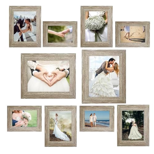 xnlkros Picture Frame Set 10 pack, Farmhouse Photo Frames, Gallery Wall Frame Collage, 8x10 5x7 4x6 Frames in 3 Different Finishes Picture Frames For Wall or Desk,Gray - color: Gray