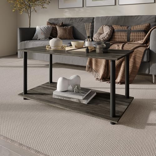 Coffee Table with Open Storage Shelf, Modern Design, Dark Grey - color: Dark Grey