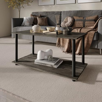 Coffee Table with Open Storage Shelf, Modern Design, Dark Grey - color: Dark Grey