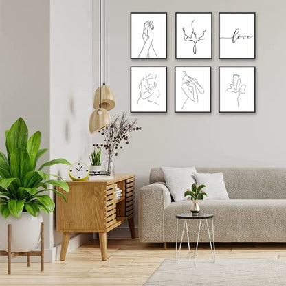 HoozGee Minimalist Line Wall Art Prints with Built-in Wooden Frame Black and White Modern Love Abstract Canvas Print Poster Art for Living Room Bedroom Office Home Room Decor (16"x24" FRAMED) - size: 16"x24" FRAMED