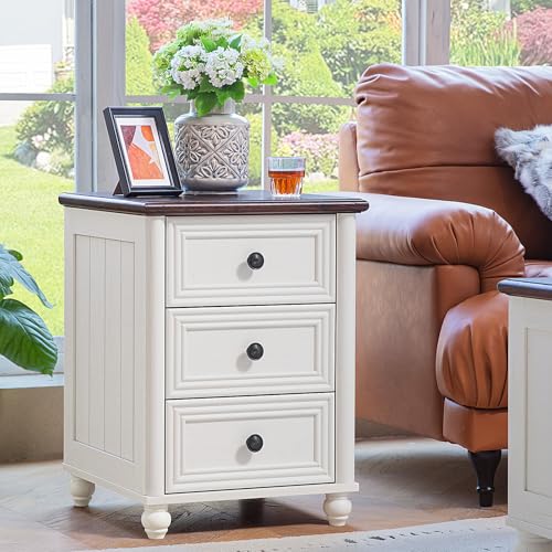 RWYHG 18" Night Stand Set 2, Nightstand with 3 Drawers | Farmhouse Modern Bedside Table, Solid Wood Legs, Metal Handles, White Bed Side End Tables for Bedroom Living Room - color: Elegant White, style: 3 Drawers*2