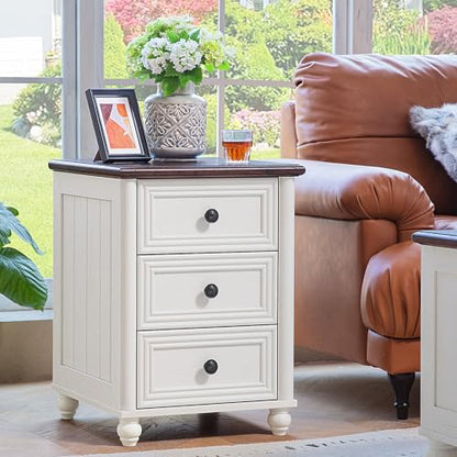RWYHG 18" Night Stand Set 2, Nightstand with 3 Drawers | Farmhouse Modern Bedside Table, Solid Wood Legs, Metal Handles, White Bed Side End Tables for Bedroom Living Room - color: Elegant White, style: 3 Drawers*2