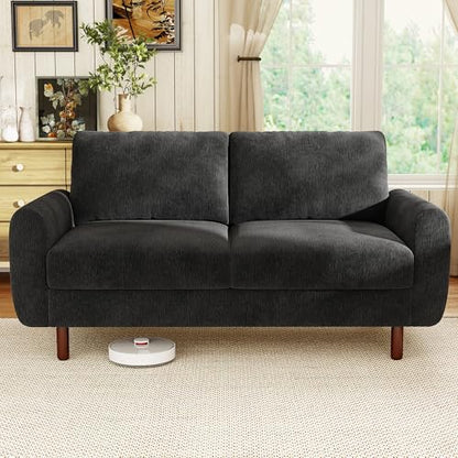 68" Loveseat Sofa, Comfy Chenille Fabric Couches for Living Room with Spring Cushion and Solid Wood Frame, Modern Deep Seat Couch for Bedroom, Apartment, Office, Easy Assembly, Black - color: Black
