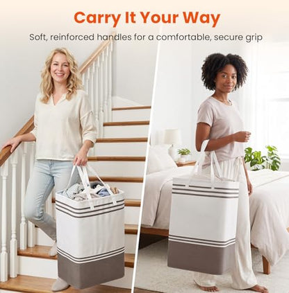 TranquilRelax 3-Pack Laundry Basket, Laundry Hamper, Khaki-88L | Freestanding＆Water-Resistant Laundry Hamper, Collapsible Tall Clothes Hamper with Carry Handles for Clothes, Laundry Basket - color: Khaki, size: 88L