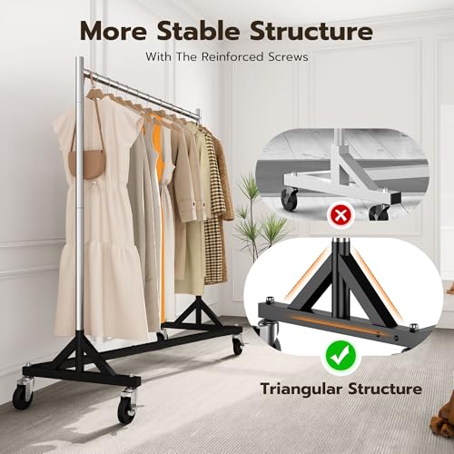 HOKEEPER Commercial Z Base Garment Rack Hold 500LBS Heavy Duty Clothing Rack Adjustable Rolling Clothes Rack for Hanging Clothes Racks on Wheels Portable Z Rack, Chrome Finish | Portable Z Rack, Commercial Heavy Duty Clothing Rack Rolling Garment Rack 24"