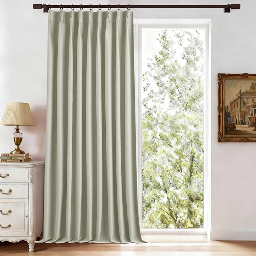 Pinch Pleated Curtains 96 Inches Long Full Blackout Beige 1 Panel | Lightweight, Linen Blended, Extra Wide, Living Room Bedroom, Thermal Insulated 8 Foot Drapes, Privacy, Hooks, 60"Wx96"L - color: Beige, size: 60"W x 96"L (Pack of 1)