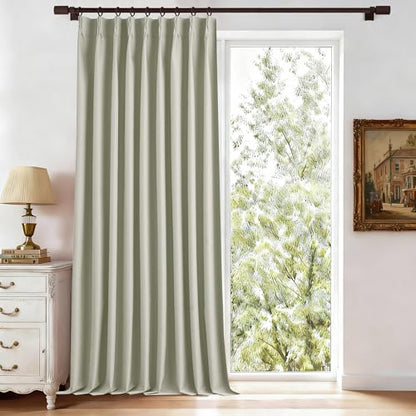 Pinch Pleated Curtains 96 Inches Long Full Blackout Beige 1 Panel | Lightweight, Linen Blended, Extra Wide, Living Room Bedroom, Thermal Insulated 8 Foot Drapes, Privacy, Hooks, 60"Wx96"L - color: Beige, size: 60"W x 96"L (Pack of 1)
