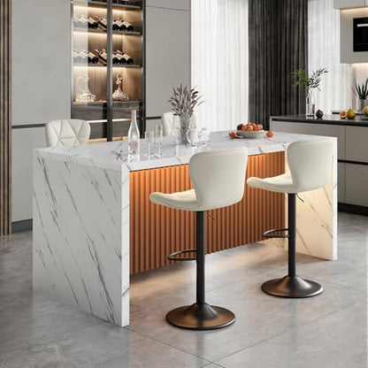 67" Kitchen Island Table with Faux Marble Top, Counter Height Dining Table for Kitchen, Modern Island Table with Fluted Base, Seats 4 - color: White1, size: Table Only