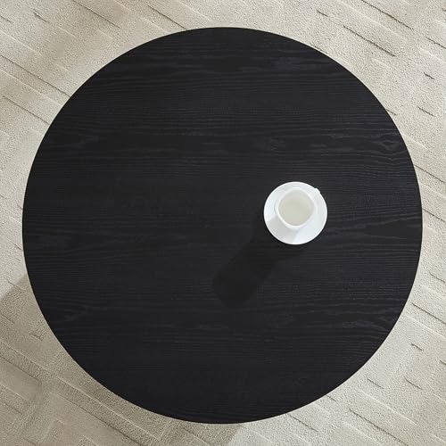 33.07" Round Coffee Table with Storage, 2 Tier Modern Wood Center Table with Drawer, 2 Tiers and 1 Drawer, Accent Table for Living Room, Apartment, Small Space.(Black) - color: Black-a