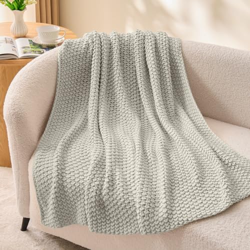 BEDELITE Cozy Chunky Cable Knit Throw Blanket for Couch | 100% acrylic,soft warm for all season,machine washable,woven blanket for room home decor,ideal gift,50*60 throw,grey - color: Light Grey, size: Throw(50"x60")