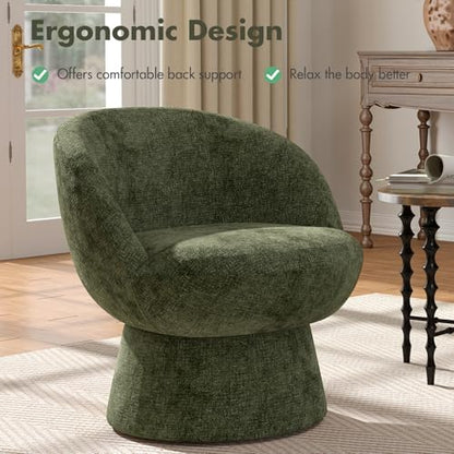 360° Swivel Accent Chairs Set of 2, Modern Green Chenille Upholstered Round Barrel Chair with Curved Back, Bucket Vanity Armchair for Small Space,Living Room, Bedroom - color: Green 02, size: 2 Chairs