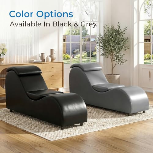Yoga Sofa Chaise Lounge Chair for Adults Home Stretching Relaxation, 60"W Ergonomic Yoga Chaise Lounges Chair Sofas Indoor with Removable Head Cushion for Office Small Space Exercise, Dark Grey