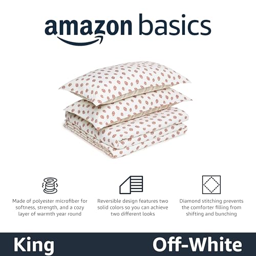 Amazon Basics Lightweight Polyester Microfiber Comforter Set, 3-Pieces, Off White Floral, King - color: Ornamental Red Elegance, size: King