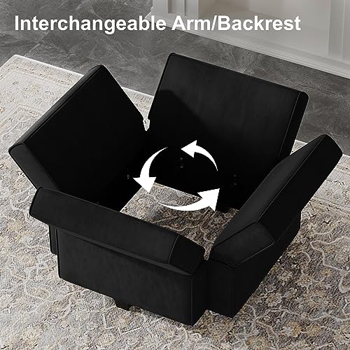 Belffin Modern L Shaped Velvet Sectional Sofa with Chaise, Black, Storage, Adjustable Arm/Backrest - color: Black, size: L Shape Sofa