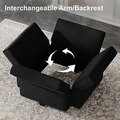 Belffin Modern L Shaped Velvet Sectional Sofa with Chaise, Black, Storage, Adjustable Arm/Backrest - color: Black, size: L Shape Sofa