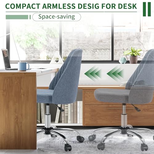 Armless Desk Chair with Comfortable Fabric Cover,Modern Home Office Chairs with Swivel Wheels for Computer Task Chairs Cute Vanity Chairs Adjustable Height for Living Room,Bed Room,Conference Office - color: Blue
