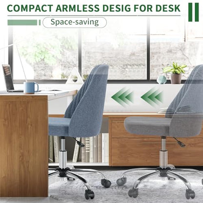 Armless Desk Chair with Comfortable Fabric Cover,Modern Home Office Chairs with Swivel Wheels for Computer Task Chairs Cute Vanity Chairs Adjustable Height for Living Room,Bed Room,Conference Office - color: Blue