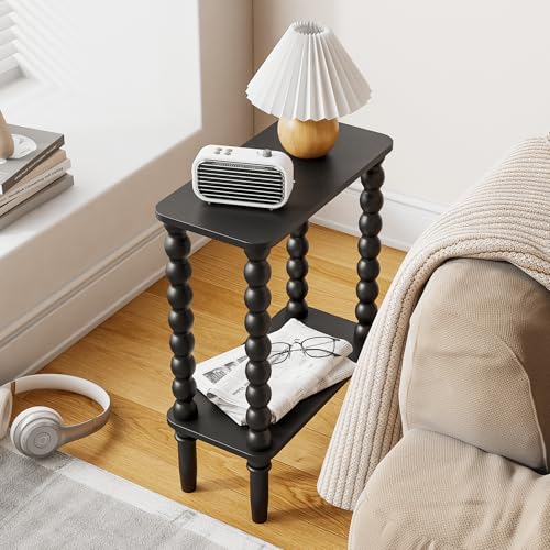 Veegle Narrow Side Table, Small End Table with Storage Shelf, 2-Tier Small Coffee Tables for Living Room, Bedroom, Narrow Spaces (Black) - color: Black-2 Tier Shelf