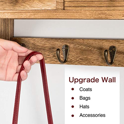 Emfogo Coat Hooks Mounted, Rustic Wood Coat Rack Mount Shelf with Hooks, Farmhouse Coat Rack with Shelf & Coat Hook for Entryway, Mudroom, Bedroom, Kitchen, Bathroom (Brown) - color: Brown