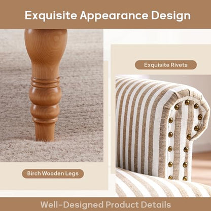 HUIMO Linen Fabric Accent Chair, Mid-Century Modern Armchair with Solid Wood Legs, Single Sofa Chair,Upholstered Reading Club Chair (1, Brown and White Stripe) - color: Brown and White Stripe