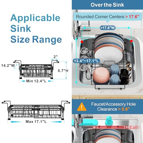 Dish Drying Rack Over the Sink - Expandable Drainer with Cup Holder | Twist-Lock Adjustment, Removable Utensil Holder, Handles with Non-Slip Beads, Rust-Resistant, Space-Saving for Kitchen
