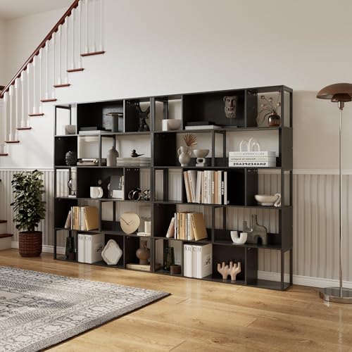 Garvee 5-Tier Bookshelf, Tall Geometric Bookcase, Modern Room Divider & Display Shelf with Anti-Tipping Devices, Mid Century Bookshelf for Living Room, Home Office | Display Shelf with Anti-Tipping Devices, Mid Century Bookshelf for Living Room, Home Offi