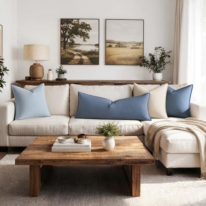 MIULEE 장식용 리넨 요추 베개 커버 35.6x91.4cm(14x36인치) 블루 애쉬 | Boho Farmhouse 소파 침대용 롱 스로우 베개, 액센트 코스탈 모던 베개 커버 1팩, 소파 거실 홈 데코 - color: Blue Ashes, size: 36" x 14" (Pack of 1)