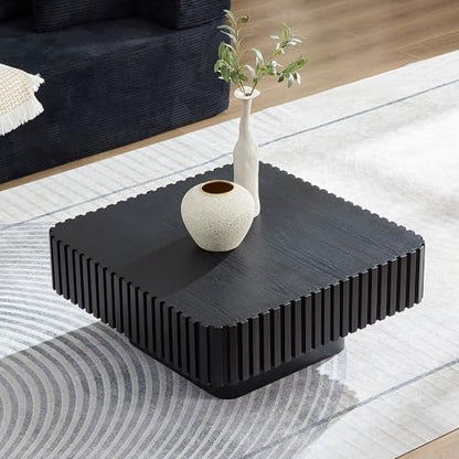 JUSTONE 35-inch Mid-Century Modern Drum Coffee Table, Handcrafted Wood Round Center Table for Living Room, Home Office, Black - color: 35.43'' Round - Black