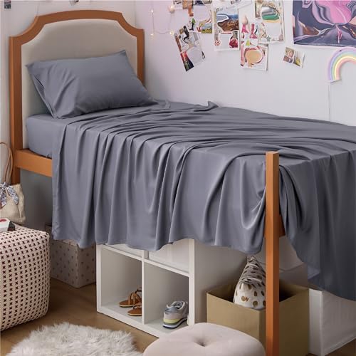 Bedsure PureWoven 100% Rayon Derived from Bamboo, Twin XL Sheets, 3 Pieces | Cooling Sheets for Hot Sleepers, Breathable & Silky Soft, 16" Deep Pocket, Hotel Luxury Bedding, Dark Grey - color: 01 - Dark Grey, size: Twin XL