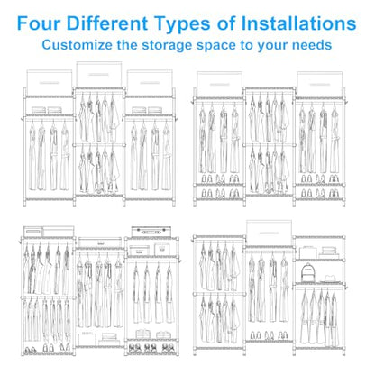 E13 Pro Heavy Duty Clothes Rack（With 4 Hanger Rods & 8 Shelves） Freestanding Clothing Racks for Hanging Clothes，Adjustable Closet，Metal Garment Rack 75" W x16 D x77 H，Max Load 1000LBS，Black - color: Black, size: E13 Pro