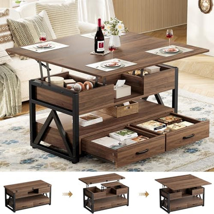 40" Lift Top Coffee Table with Storage,Walnut | 4 in 1 Multi-Function Lifting top Coffee Tables with Storage Drawers and Hidden Compartmen,for Living Room - color: Walnut