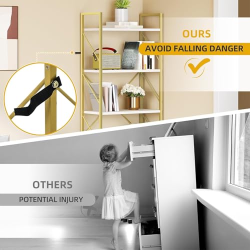 DWVO Gold Bookshelf | Modren 5 Tier Bookcase, Storage Shelves Organizer Standing Shelf, Display Rack Book Shelves for Bedroom,Living - color: Gold