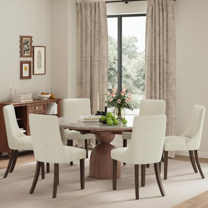 MALOL Wooden Dining Chairs Set of 6, Upholstered Kitchen & Dining Room Chairs with Solid Wood Legs Curved Backrest Farmhouse Accent Chair for Dining/Kitchen/Living Room, Beige - color: Beige, size: Set of 6