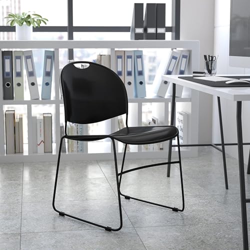 Flash Furniture HERCULES Series 880 lb. Capacity Black Ultra-Compact Stack Chair with Black Powder Coated Frame - color: Black Plastic/Black Frame, size: Set of 1