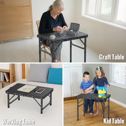 GARLLEN 2ft Folding Camping Table Max Capacity 66lbs, 3 Adjustable Height Folding Grill Table with MDF Tabletop, Lightweight Folding Tables for BBQ, Travel, Picnic, 22.8" L x 15.7" W - color: Black, size: Tabletop Size: 22.8"L x 15.7"W