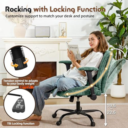 Criss Cross Chair with Wheels & Flip Arms, Wide Cross Legged Office Chair with Adjustable Tilt Criss-Cross Desk Chair with Lumbar Support for Home Office, Bedroom, Apartment Green - color: Green