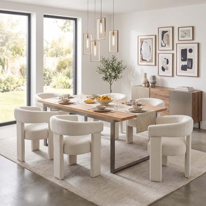 Modern Barrel Dining Chairs Set of 4 Upholstered Accent Kitchen Chair with Arms Comfy Velvet Armchairs for Kitchen Dining Room Living Room, Beige - color: Beige, size: Set of 4