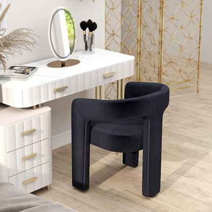 HNY Modern Velvet Barrel Single Dining Chair, Black | Upholstered Accent Armchair With Wide Seat Stylish Design For Living Room Bedroom Vanity And Small Spaces - color: Black Velvet