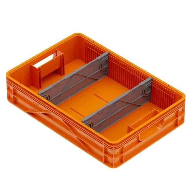 Quarter Crate 4-Pack Stackable Storage Bins, Orange | Polypropylene, 14 dividers included, 19.16x12.75x4.57 in, over 1000 lb stack, lids sold separately - color: Orange
