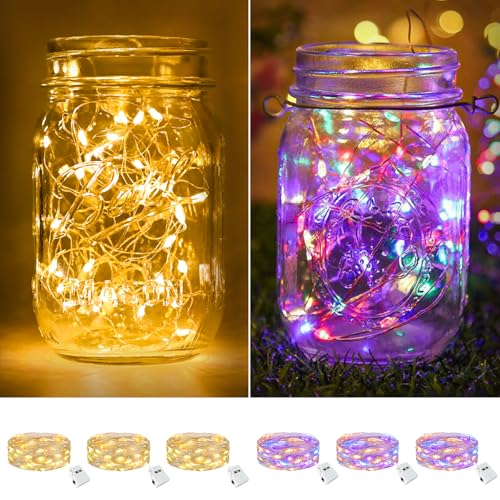 btfarm 6 Pack Fairy Lights Battery Operated Twinkle Lights with 3 Modes | 7Ft 20 Led String Light, Waterproof Mini Silver Wire for Christmas Mason Jars Wedding Table Centerpiece, Warm White/Colorful - color: White+Colorful, size: 6 Pack