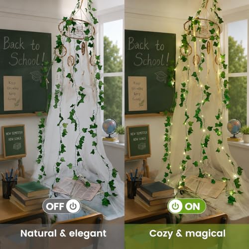 Ivy Vine String Lights, 23FT 73 LED Pre-Wrapped Faux Ivy Garland with Fairy Lights, USB & Battery Powered Leaf Lights for Bedroom Wall, Dorm Room, Classroom Decor, Warm White - color: IVY, size: 73LED - Battery Powered