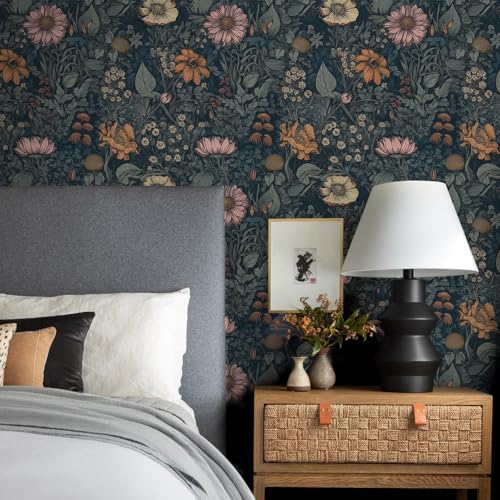 Vintage Peel and Stick Wallpaper Boho Floral Wallpaper for Bedroom | Living Room Removable Self Adhesive Floral Contact Paper for Cabinets Accent Wall 17.3inx196.8in - color: Vinatge Floral, size: 17.3" x 196.8"