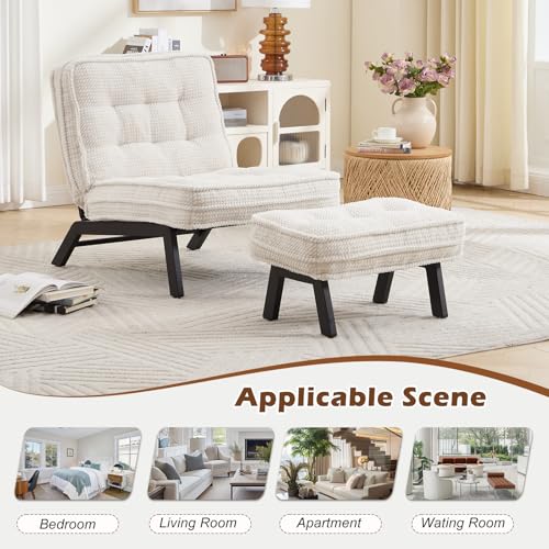 ANJ Accent Chair with Ottoman Adjustable Backrest, Beige Living Room Chair Tufted Upholstered Lounge Chair with Footrest Set, Modern Chair Cozy Reclining Chair for Reading Room Bedroom - color: Beige, size: 1