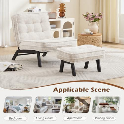 ANJ Accent Chair with Ottoman Adjustable Backrest, Beige Living Room Chair Tufted Upholstered Lounge Chair with Footrest Set, Modern Chair Cozy Reclining Chair for Reading Room Bedroom - color: Beige, size: 1